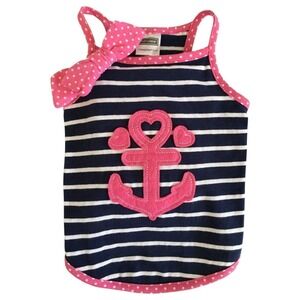 Pup Crew Striped Anchor Dog Tank Blue Pink Size S